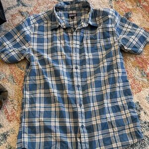 Patagonia Blue and White Cotton Plaid Shirt